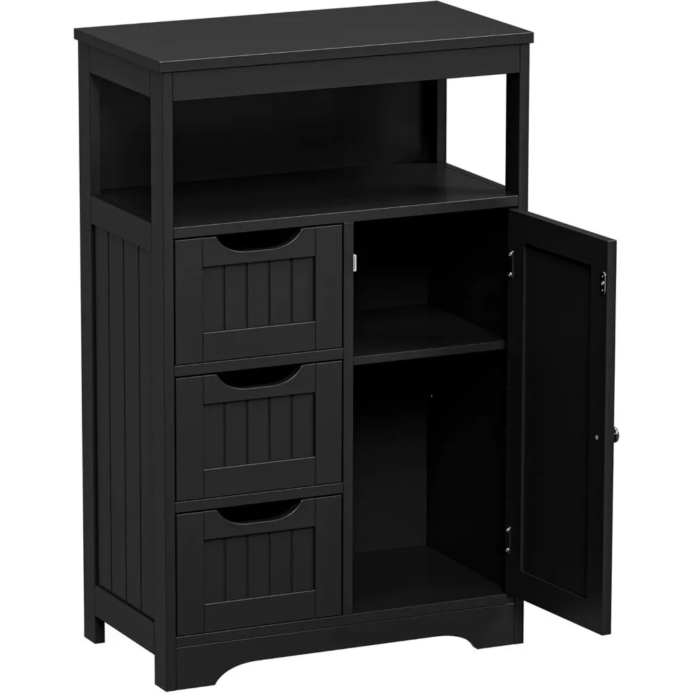 

Wooden Bathroom Storage Cabinet with 3 Drawers and 1 Door, Free-Standing Toewels Cupboard for Entryway Living Room