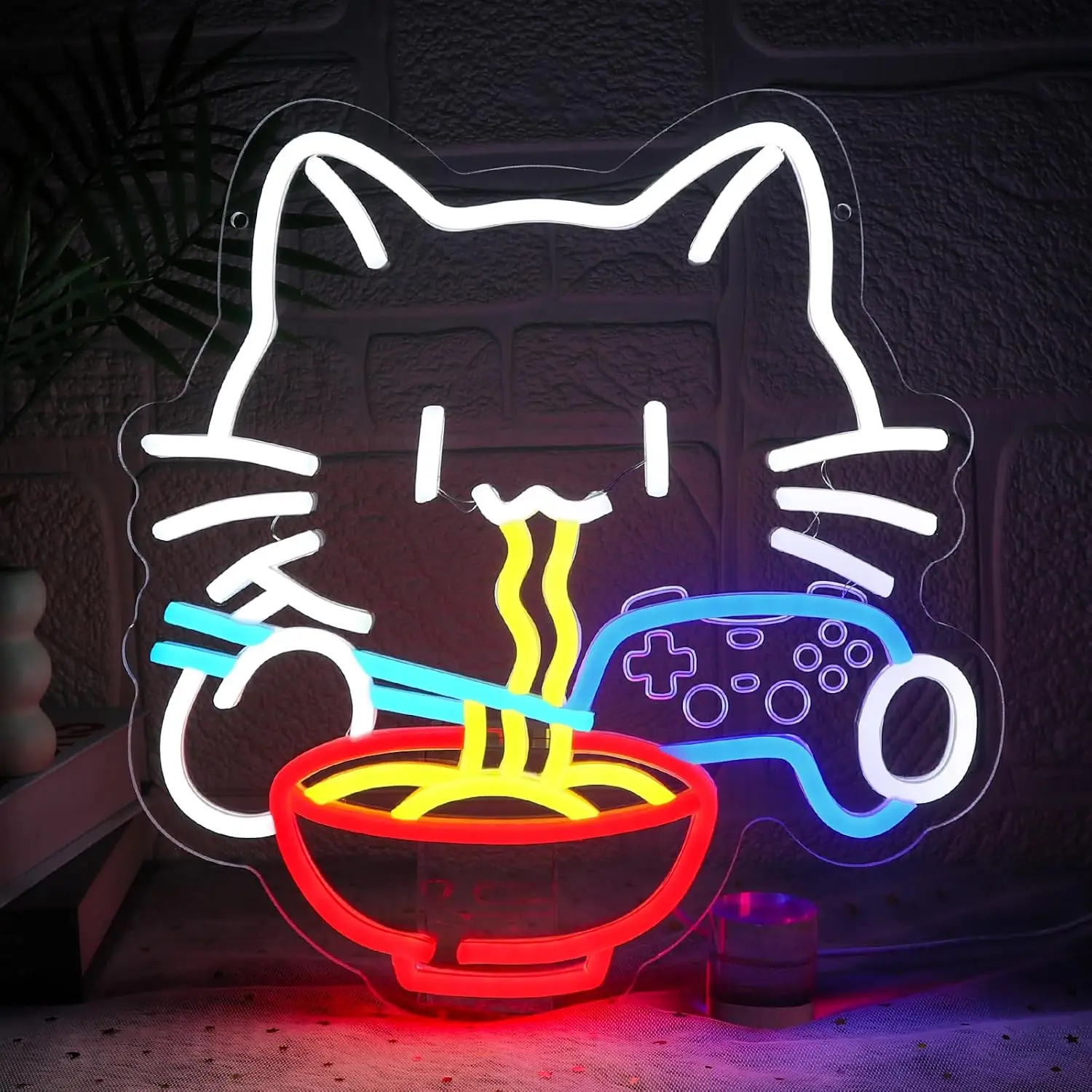 

Fortune Cat Ramen Neon Sign Art Wall Light USB LED Neon Light for Gaming Room Bar Restaurant Kitchen Home Decoration Gift