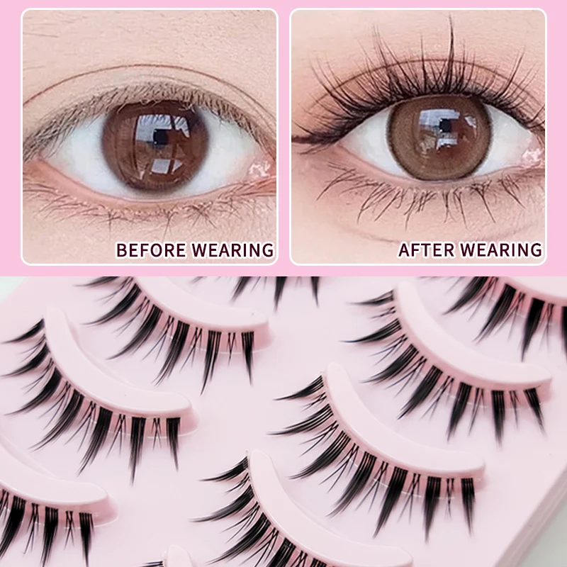 Pestañas postizas DINGSEN estilo anime 5 pares, pestañas de diablito, maquillaje diario natural, manga, banda transparente 5