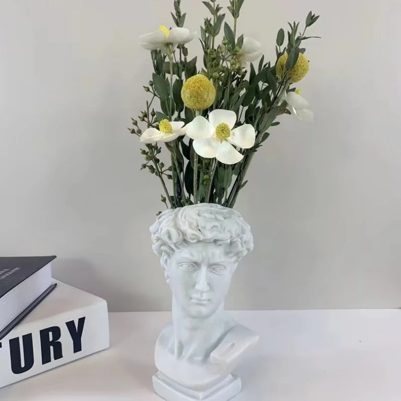Estatua de resina de David, sala de muestra, gabinete de vino, cabeza de yeso, decoración suave, obra de arte, decoración de oficina, placa de flores hecha a mano