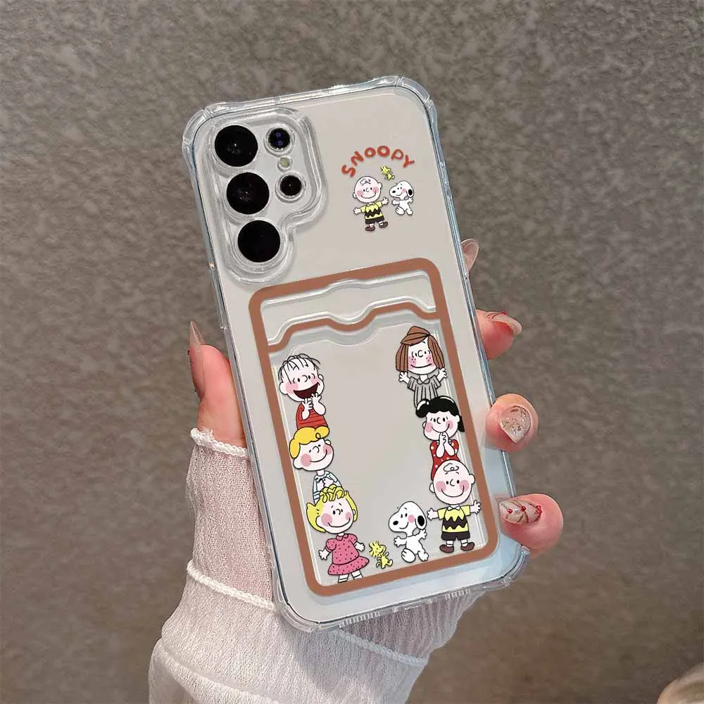 Cute Snoopies Cartoon Card Hold Phone Case For Xiaomi 13 12 12T 11 Lite Poco M5 M4 X5 X4 X3 Pro NFC 4G 5G Anti-fall Clear Cover