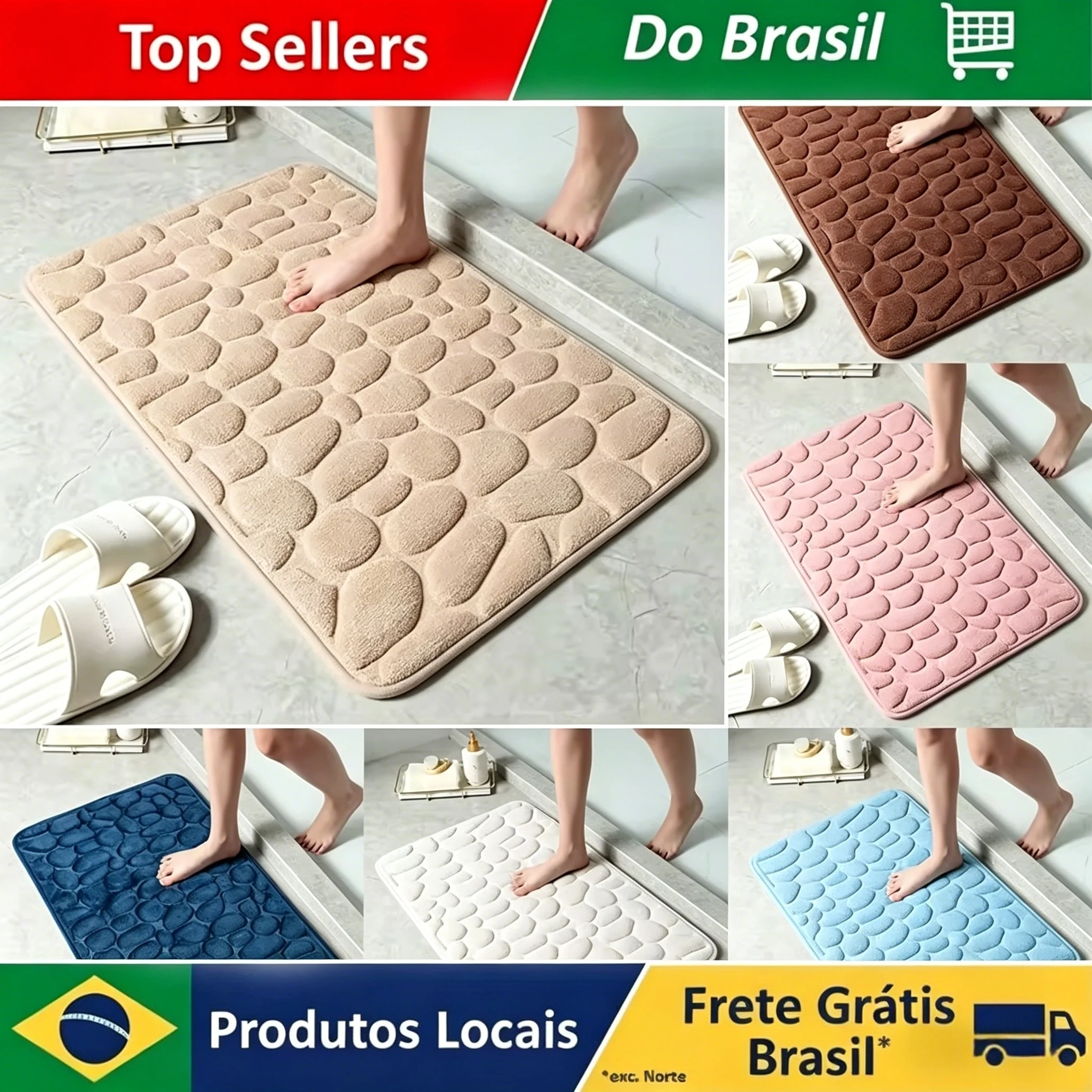 3D Non Slip Bathroom Mat Bath Mats Absorbent Doormat Carpet Cobblestone Embossed Door Floor Mats Machine Washable Quick Drying