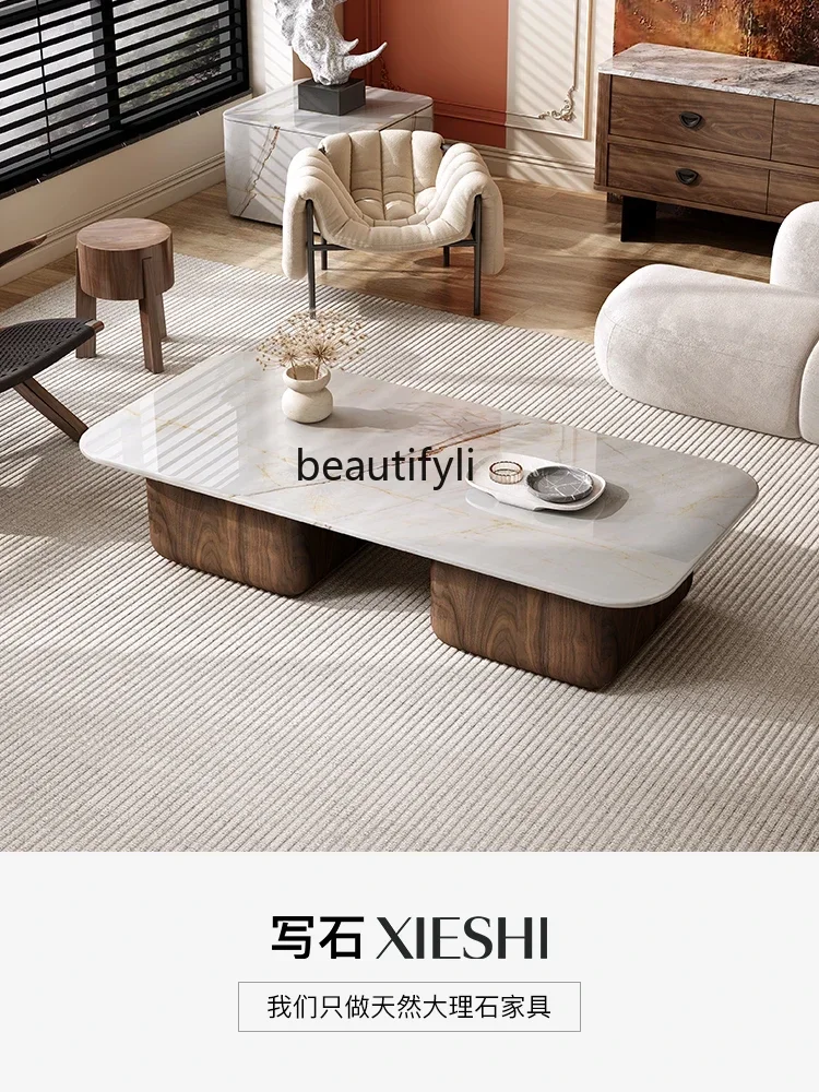 

01 Natural Marble Tea Table Small Apartment Living Room Home Modern Minimalist Mid-Ancient Style High-End Tea Table