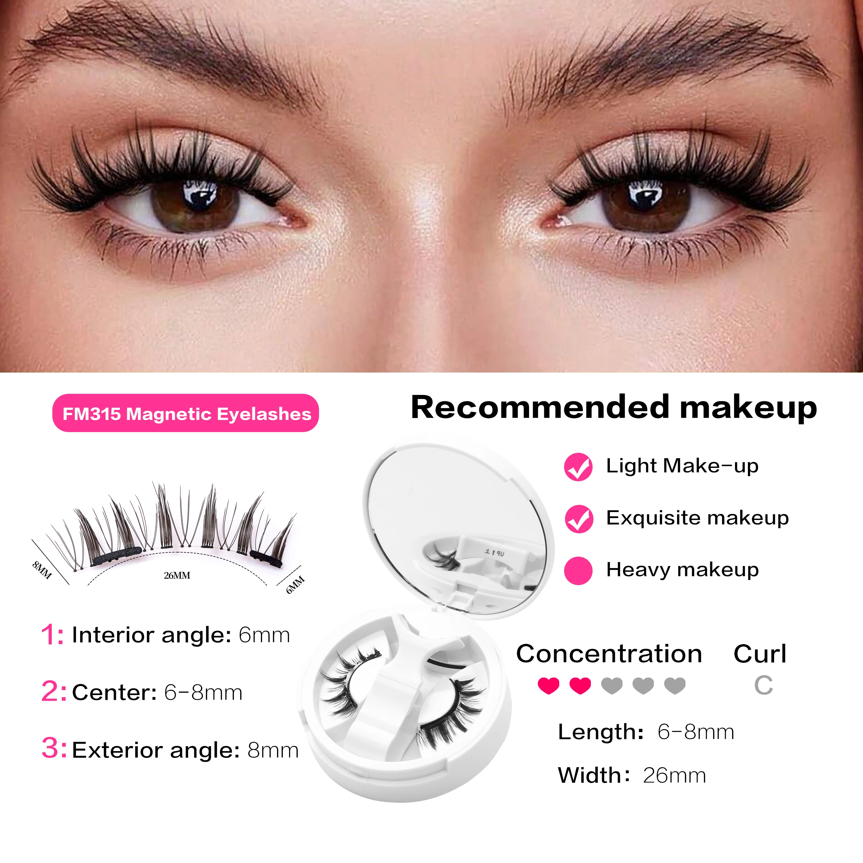 

Handmade FM Series DIY Magnetic Lashes Kit With Clip 3D Fluffly Effect 2pcs One Box Magnetic Lashes No-glue Need DIY Lash Kit
