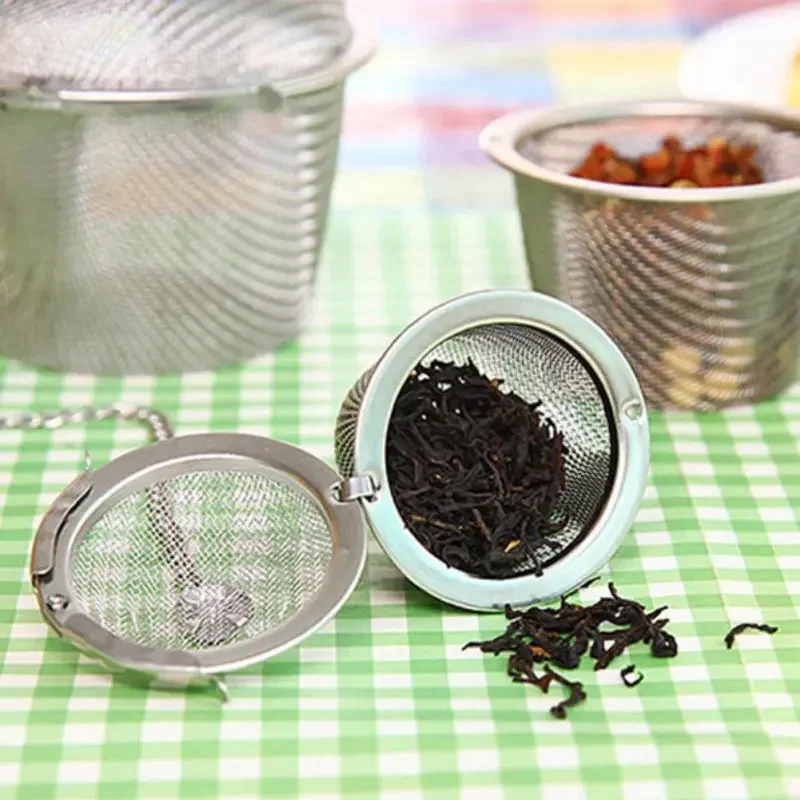 Kitchen Stainer With Chain Spice Tea Coffee Spice Soup Herbal Sieve Infuser Reusable Stainless Steel Seasoning Bag Ball Filters