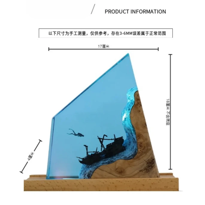 Deep-sea Wreck Diver Wooden Resin Night Lamp Decoration Piece Marine Micro Landscape Atmosphere Home Decoration Craft Item