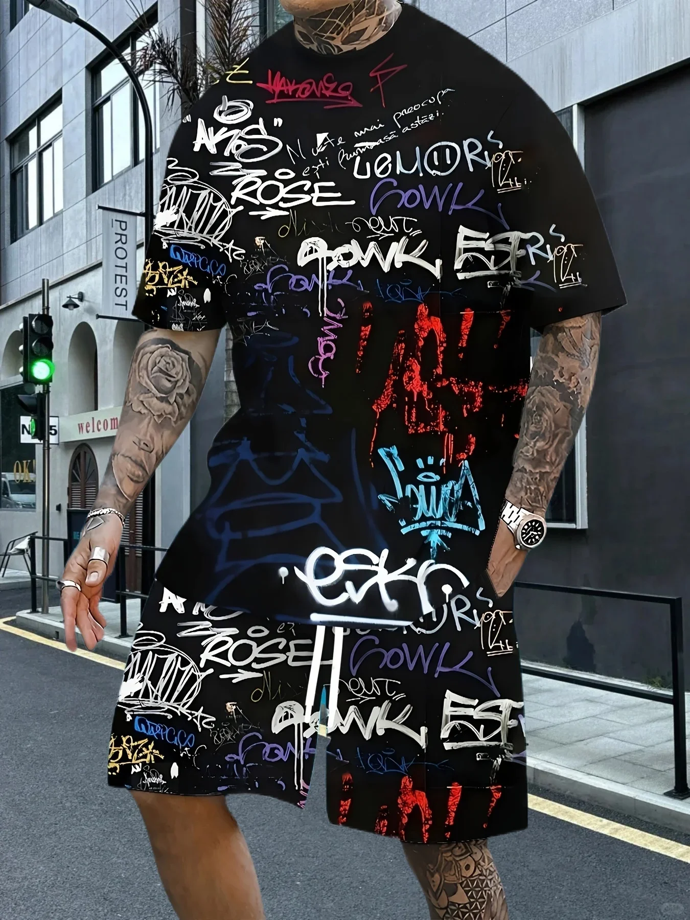 

2025 Latest Hot T-shirt Set 3D Vacation Style Trendy Various Elements Fashionable Street Men's Set Summer Top Shorts Breathable
