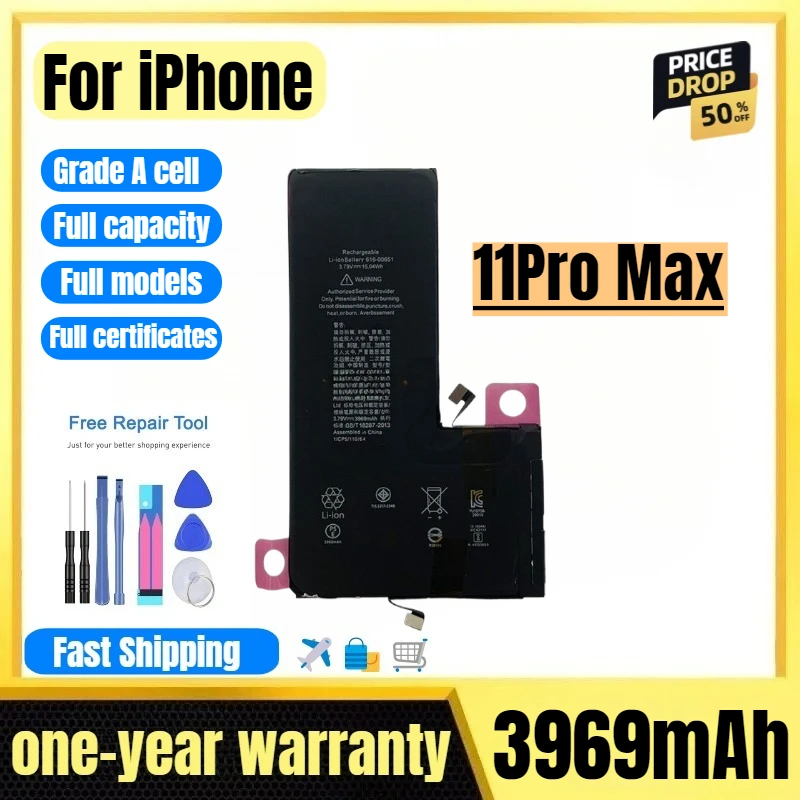 

A2218/A2161/A2220 for IPhone 11Pro Max Phone Battery High Quality High Capacity Replacement Bateria Grade A Cell with Tools