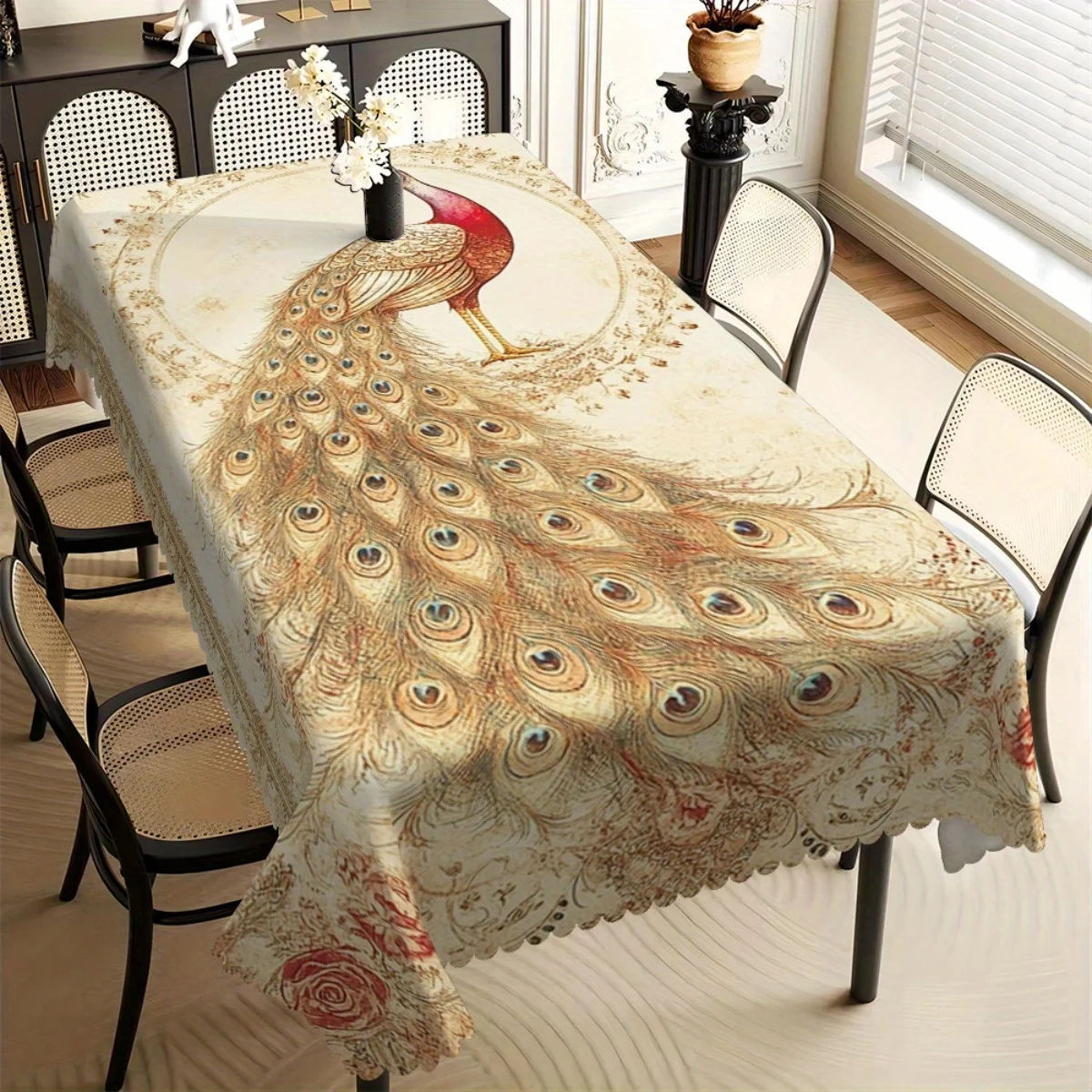 1 Stück elegante Tischdecke mit Pfauenmuster – ein Must-Have für die Inneneinrichtung, rechteckige Tischdecke, geeignet für die Tischdecke zu Hause