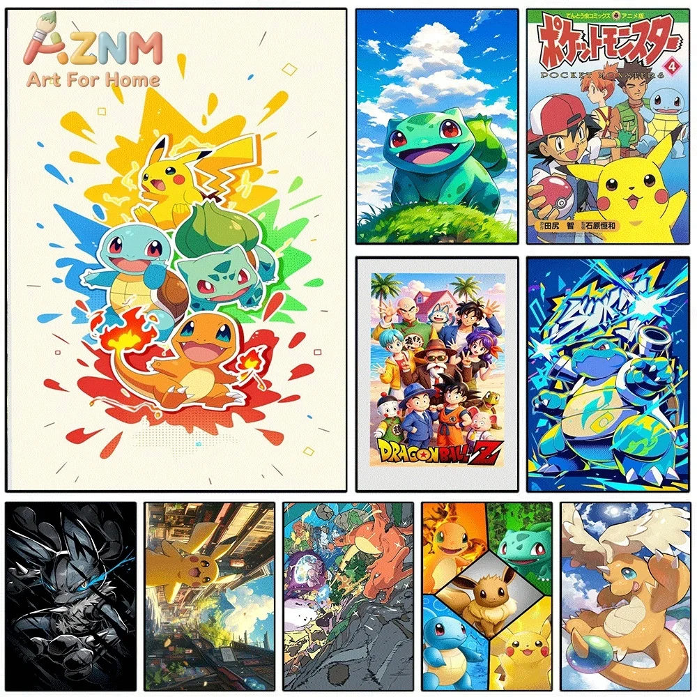 Anime Pokemon Canvas Wall Art Starter Creatures Pikachu Blastoise Dragonite Print Poster Unframed Canvas Painting Home Living