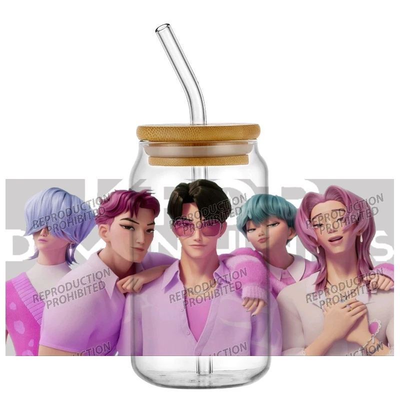 شيطان الصيادين فيلم Kpop نمط 16 أوقية الأشعة فوق البنفسجية DTF كأس التفاف الكرتون Libbey الزجاج البيرة يمكن بهلوان ملصقات لاصق مقاوم للماء