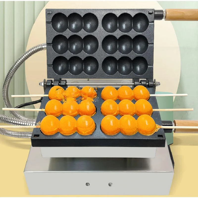 Commercial 220V Skewer Maker Machine Takoyaki Ball Shaped Waffle Making Machine Non-Stick Round Ball Snack Skewer Waffle Maker