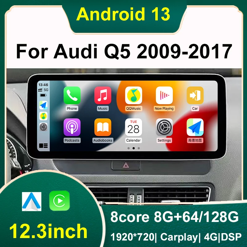 

10.25/12.3Inch Android 13 8+128G Auto Carplay Car Multimedia Stere Dvd Player For Audi Q5 2009-2017 Radio Gps Navigation