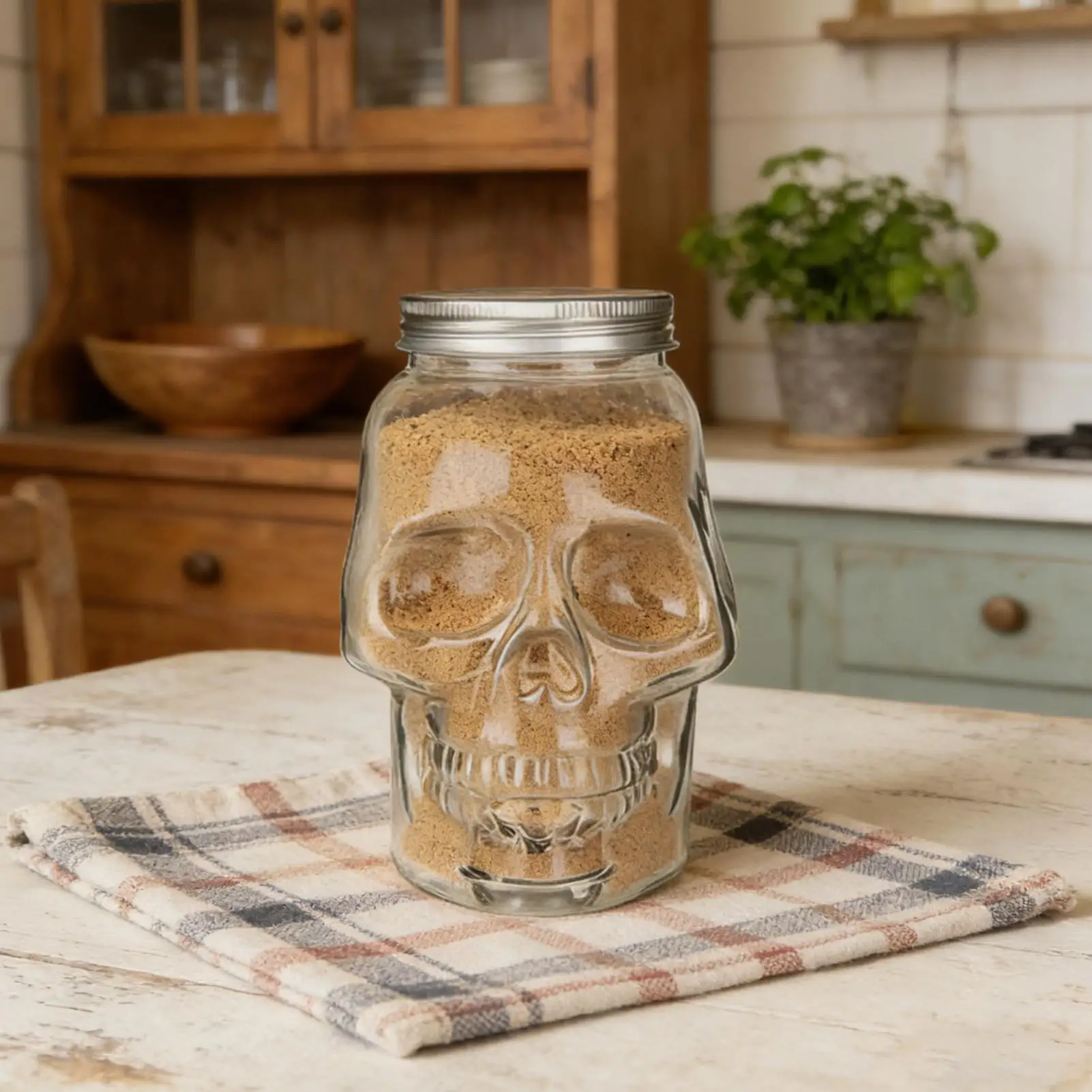 500ml/800ml Skull Jars Reusable Transparent Skull Decor with Lid Salt Container for Home Bathroom Picnic Tabletop Baking Dining