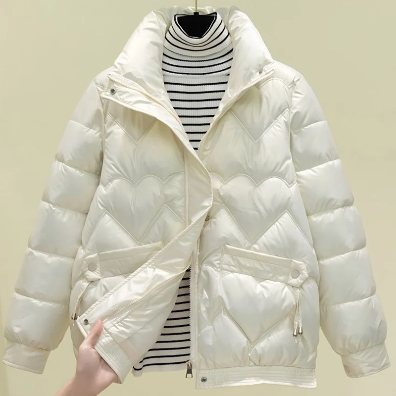 

2023 New Women Short Cotton Jacket Button Zipper Fashion Loose Casual Thicken Coat Korean Elengant Female Warm Bread Parkas