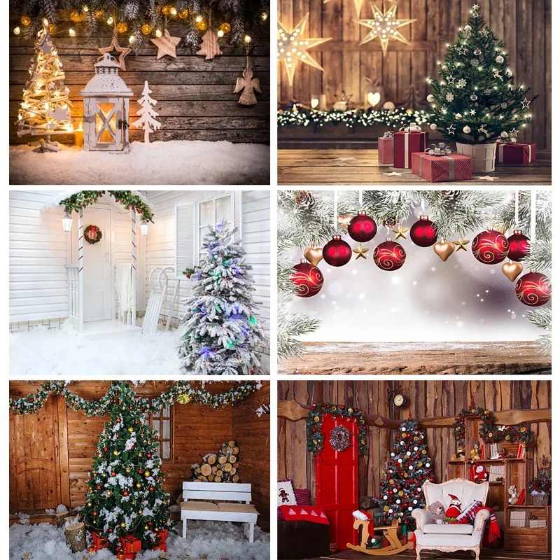 

SHUOZHIKE Christmas Photography Background Fireplace Christmas Tree Backdrops For Photo Studio Props SD-03