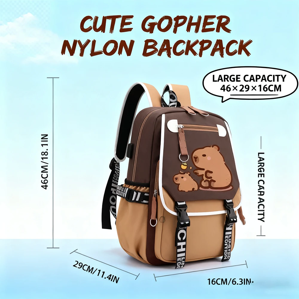 Stylish Kawaii Capybara Schoolbag – Large Capacity Computer Backpack, Adjustable Strap, Casual Daypack for Teens/College
