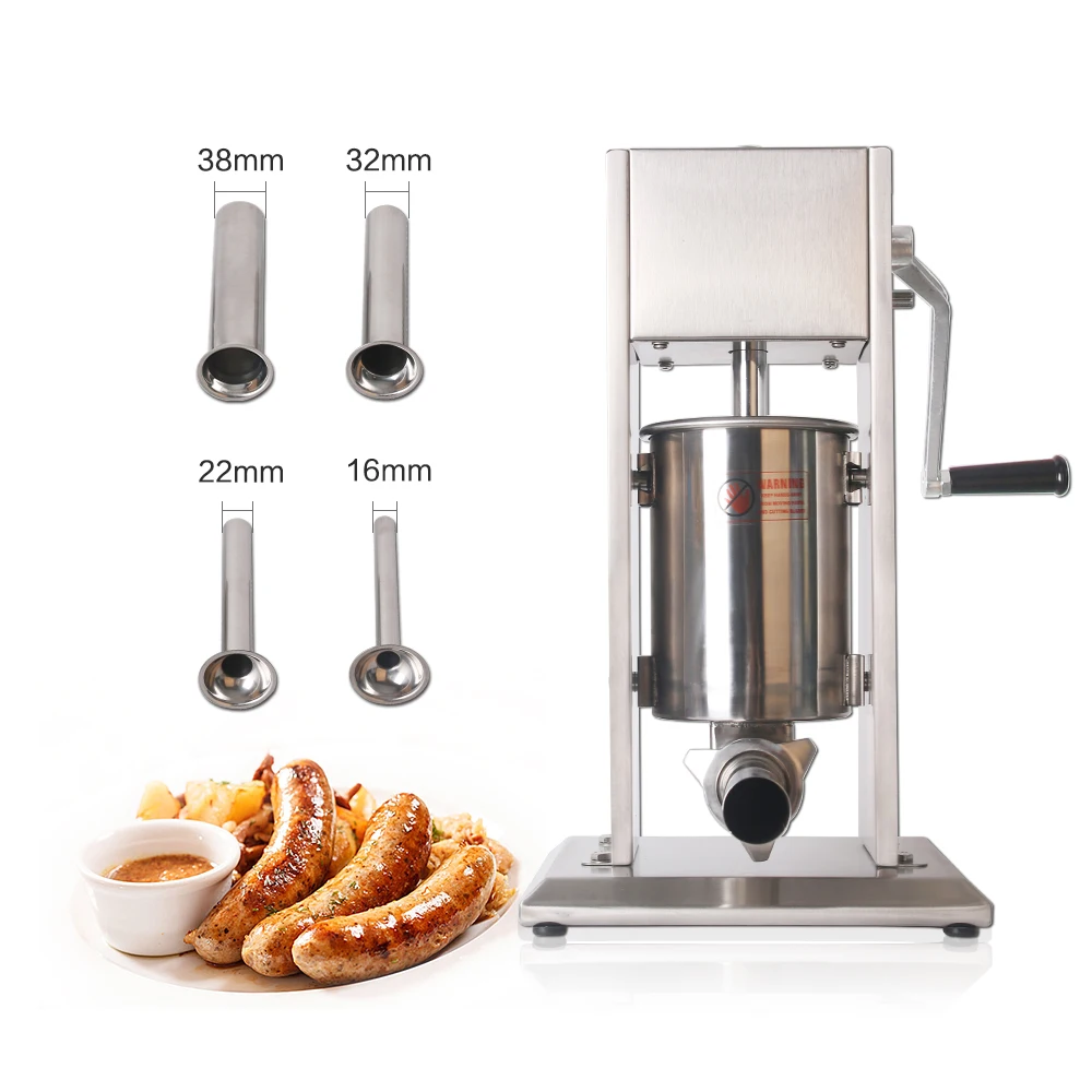 ITOP SV-5 Professional 5L Sausage Filler Machine 202 Stainless Steel  Includes 16/22/32/38 mm Sausage Funnels Food Filling Maker