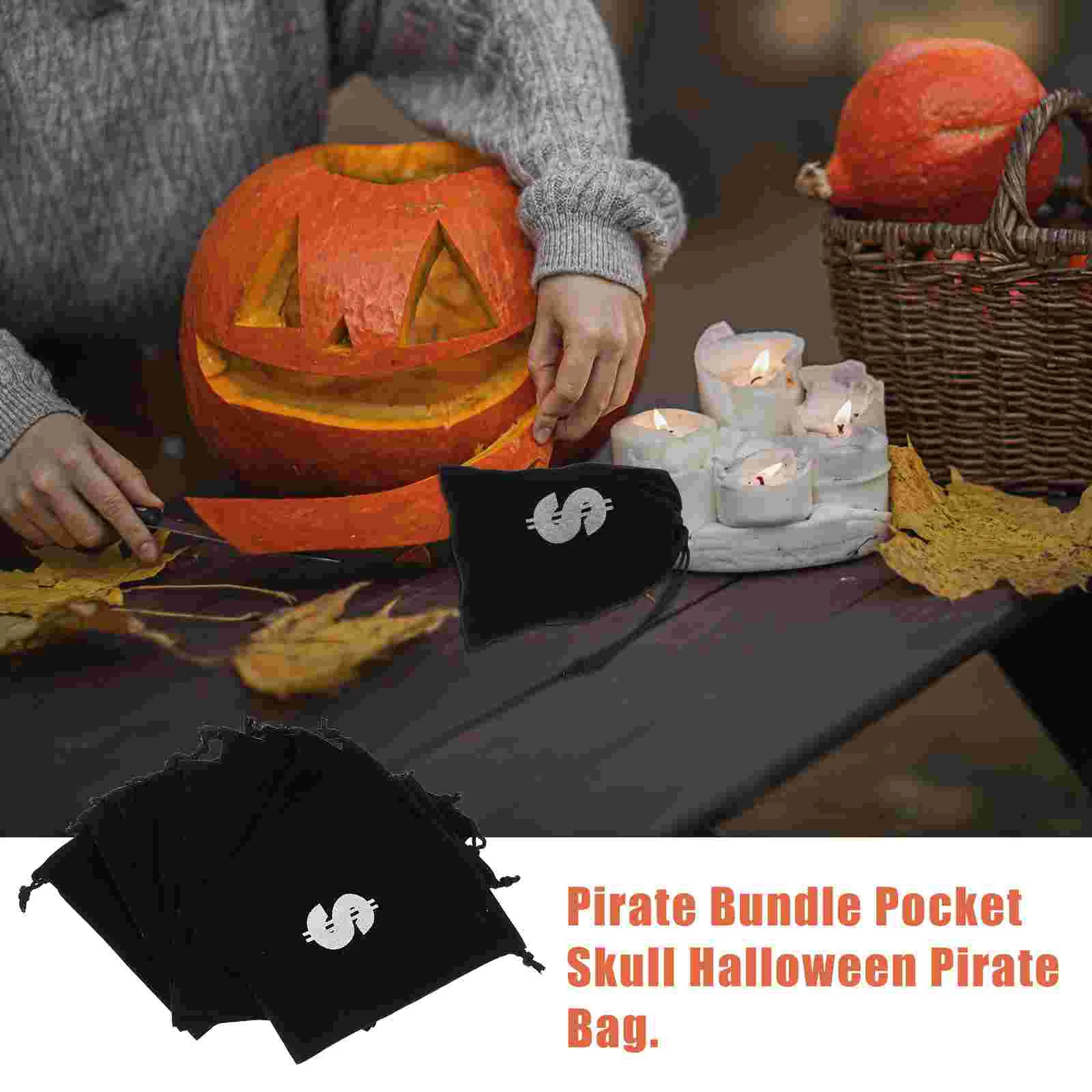 Party Favor Bag Pirate Drawstring Halloween Decorations Indoor Candy Gift Polyester