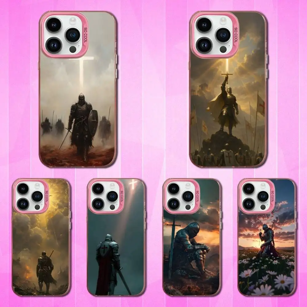 

Crusaders Templar Knight Phone Case For iPhone 16,15,14,17,13,12,11,Mini,Pro,SE,XS,MAX Pink Matte Silicone Cover