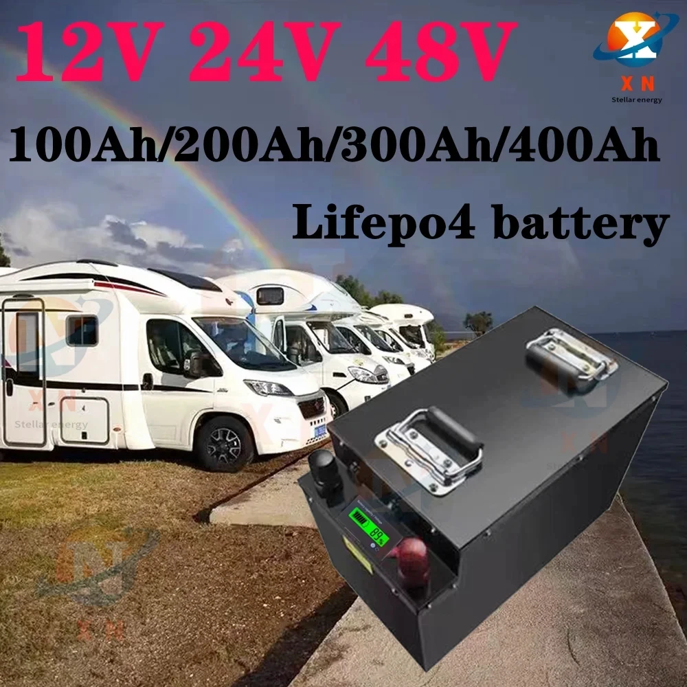 Lifepo4 12V 100Ah 200AH 150Ah 280Ah 24V 200Ah 48V 100Ah with BMS for 1200W 2400w inverter EV Fishing boat propeller +Charger