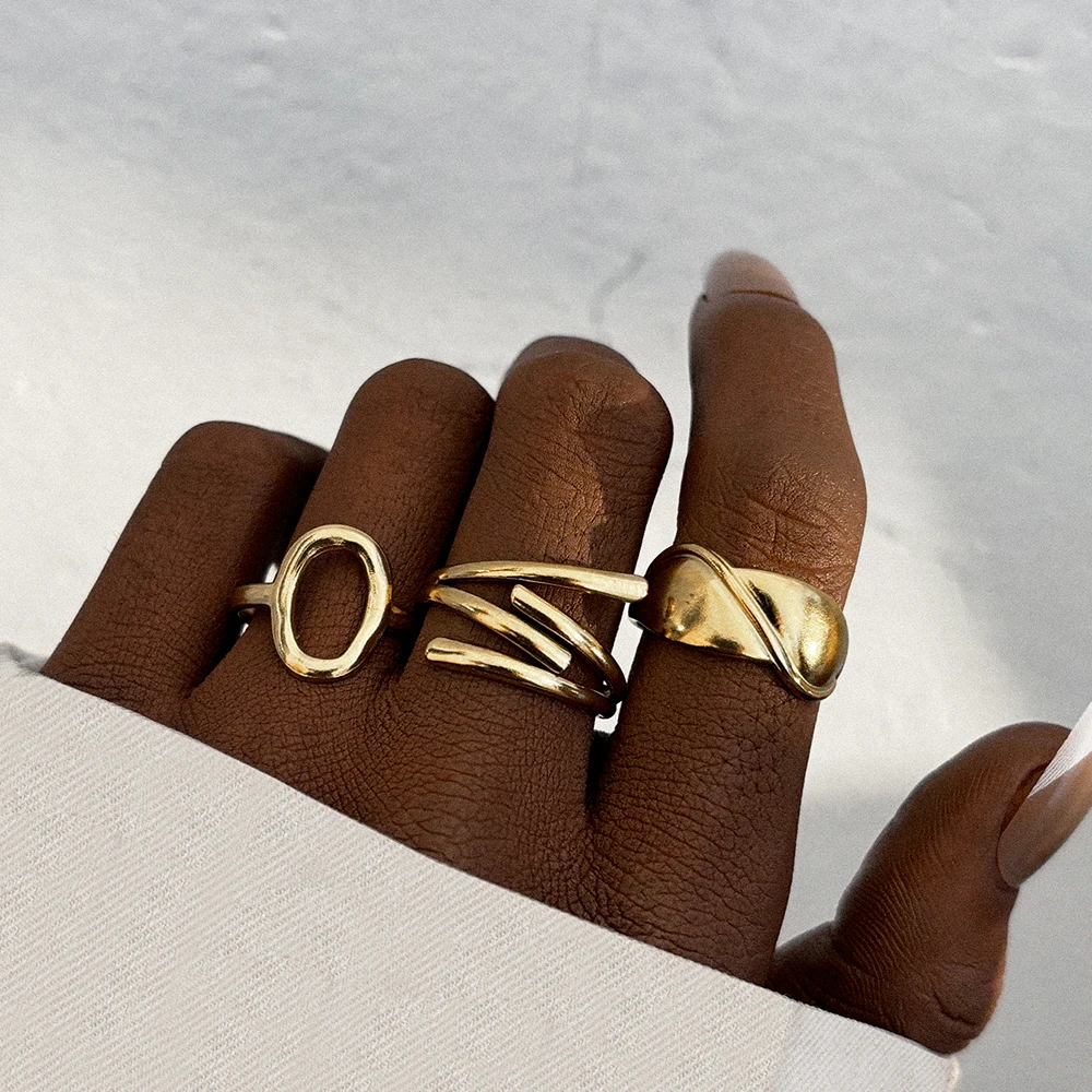 Aepede Stainless Steel Minimalist Geometric Ring Open Adjustable Ring Men Women Fashion Jewelry Party Friend Gift