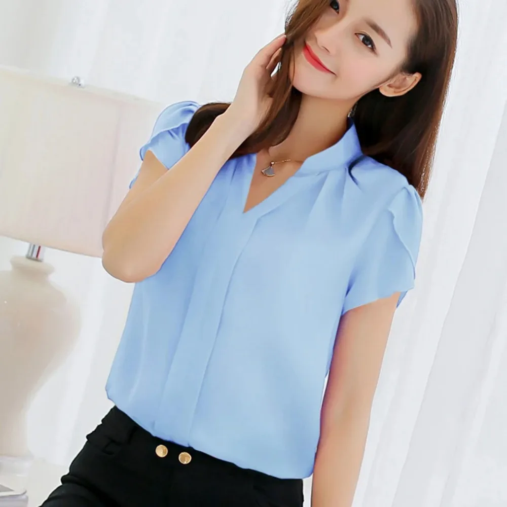 2024 Women Shirt Chiffon Blusas Femininas Tops Short Sleeve Elegant Ladies Formal Office Blouse  Chiffon Shirt Clothing