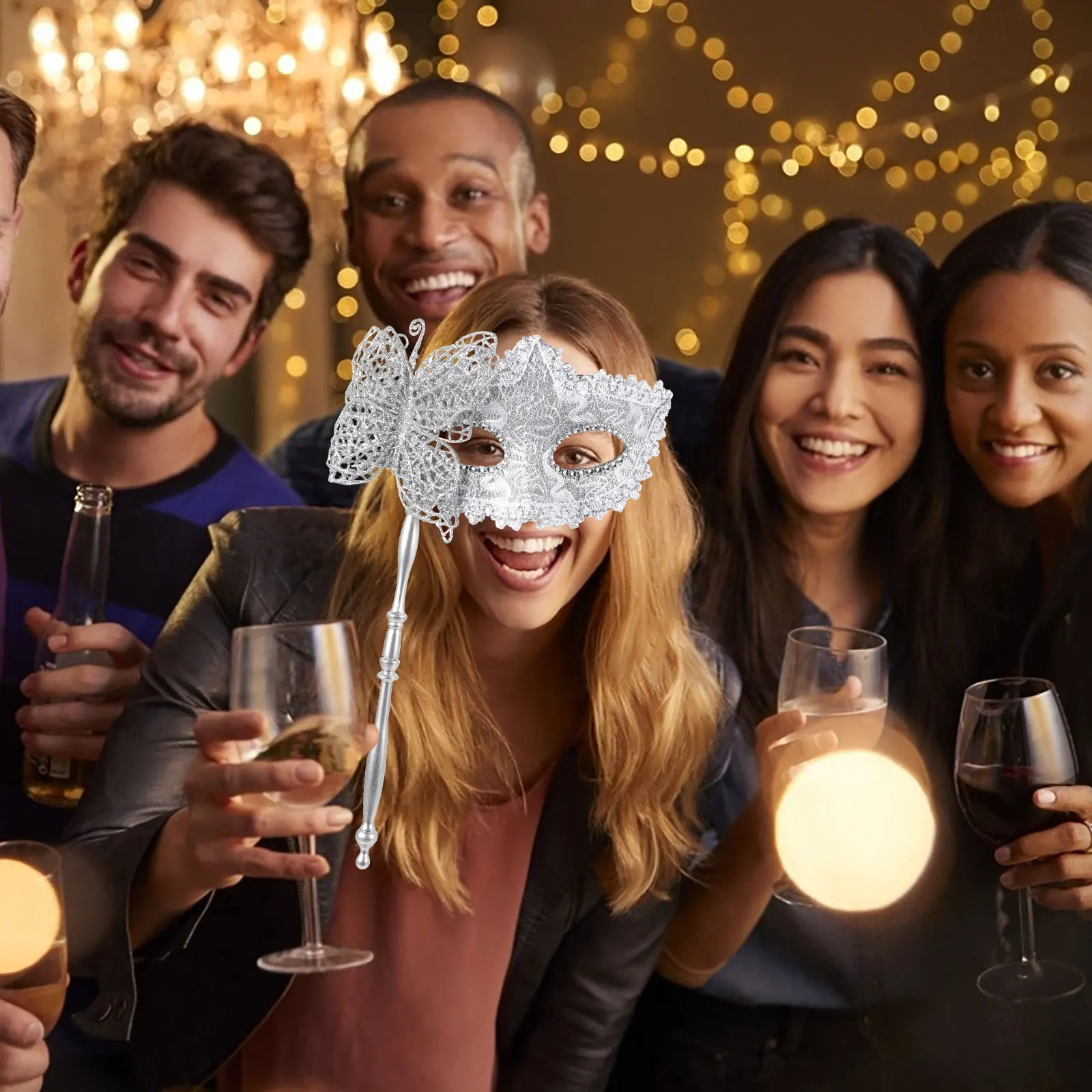 

Silver Masquerade Mask Handheld Stick for Women Party Dance Prom Carnival Ball Mardi Gras Costume Mask Mardi Gras Accessories