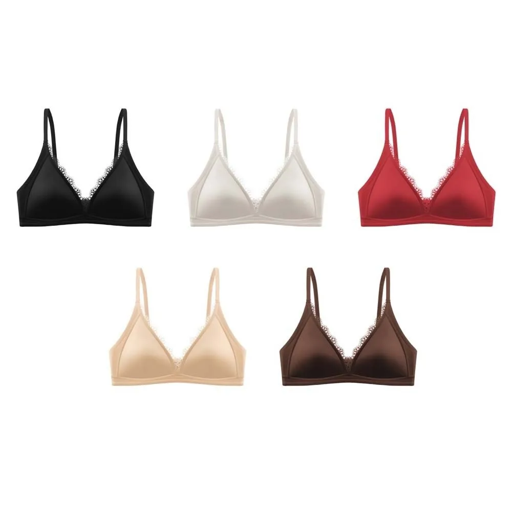 Ins Simple Satin Satin Wireless V Bra Solid Color V Lace Neck Push Up Underwear Comfortable Traceless Seamless Bras Yoga image 5