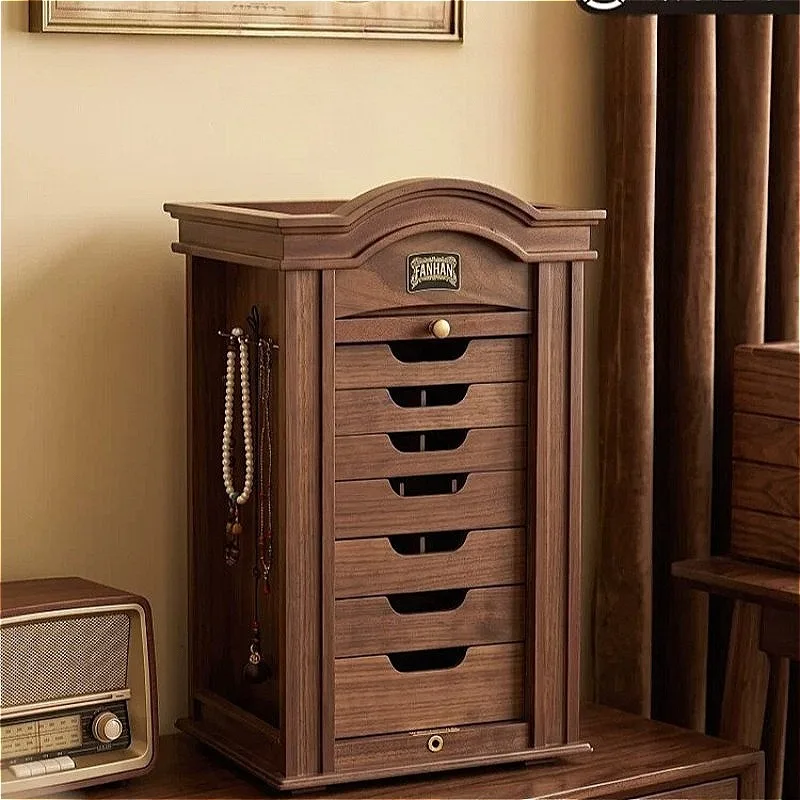 Solid Wood Jewelry Box Rotatable Large Capacity Jewelry Box with Lock Drawer Necklace Earrings Organizer Case Retro Ring Cases