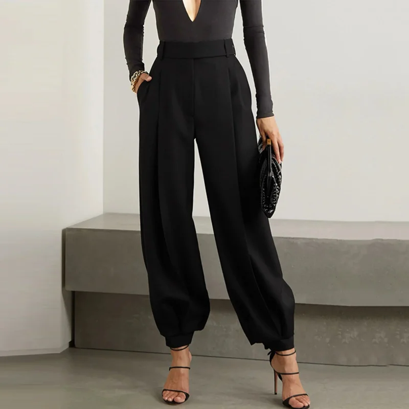 

Missuoo Solid Black Harem Pants Loose Fitting Wide Leg High Waisted Trousers for Women Casual Pants Stylish Streetwear Bottoms