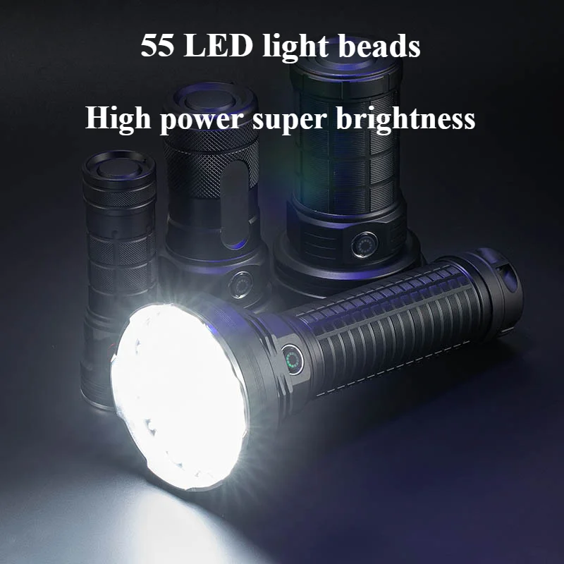 Ultra-high brightness 10000 lumens 55 LED beads high-power outdoor camping rechargeable aluminum tactical flashlight