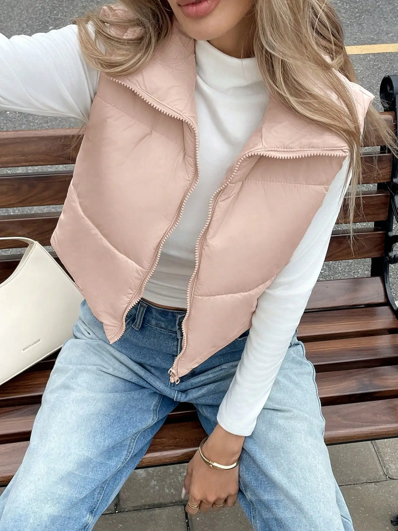 

Розовый стеганый жилет для женщин, повседневная куртка-пуховик на молнии, легкая теплая верхняя одежда