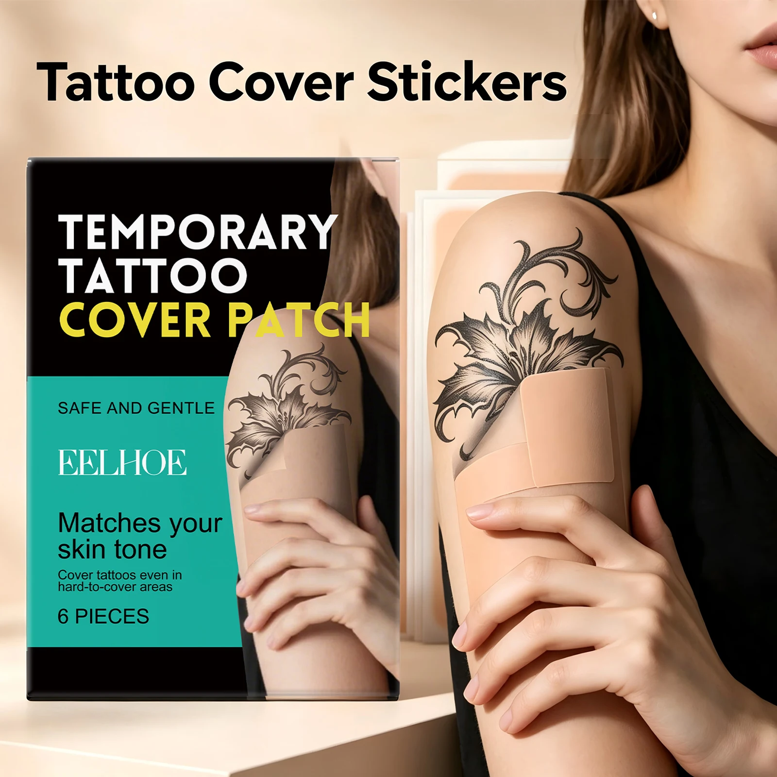 6PCS Tattoo Cover Patches Waterproof Invisible Skin Concealer Stickers Temporary Cover up Tape for Body Birthmark Scar Conceal
