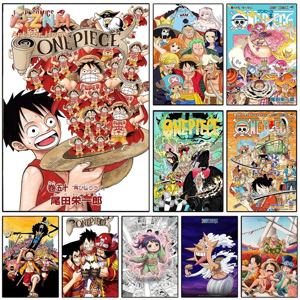 One Piece Anime Canvas Wall Art No Frame Luffy Clone Straw Hat Pirates Crew Manga Volume Cover Print Painting Bedroom Living R