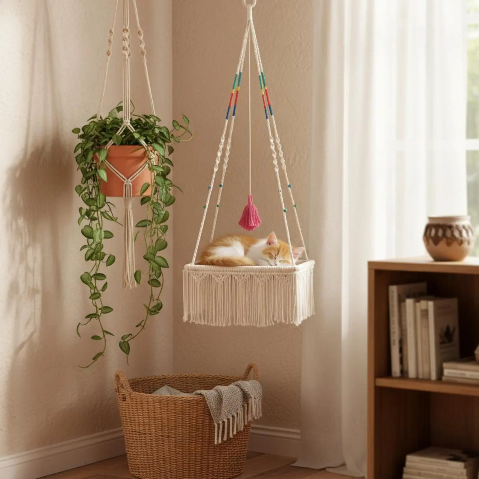 

Boho Feline Feline Sling Handwoven Hanging Feline Bed Pet Furniture Heavy Duty Soft and Cozy for Indoor
