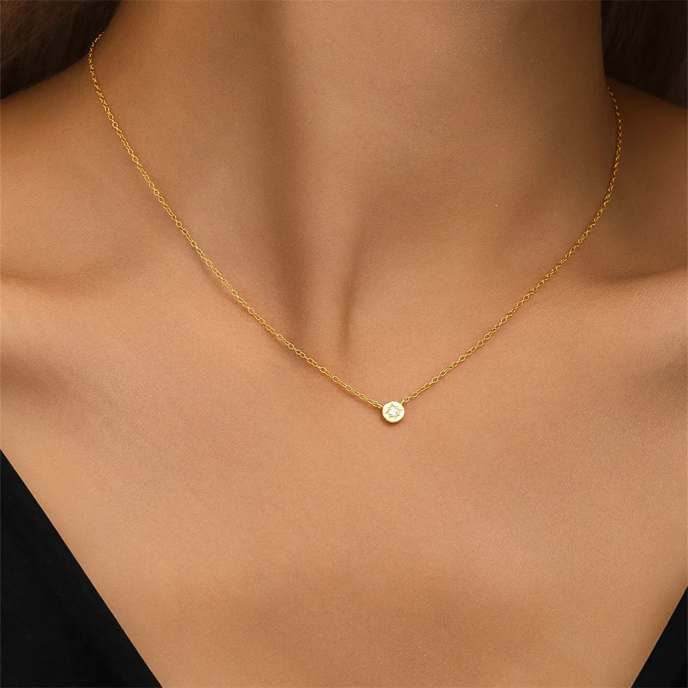 LENNIK New 925 Sterling Silver Necklace Women Gold original design eight pointed star zircon necklace light luxury colliersfemme