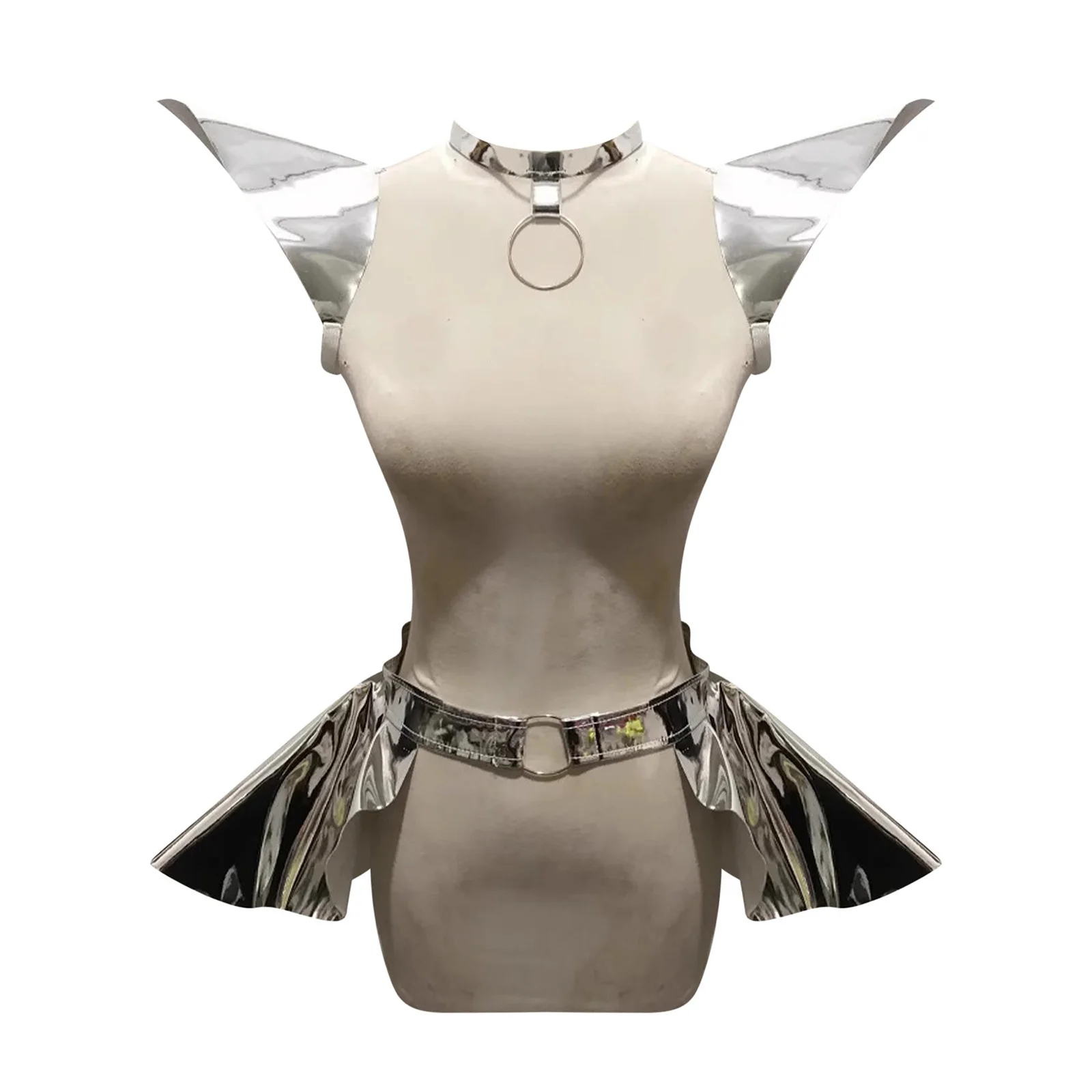 

1Set Unisex Pu Leather Laser Dazzling Neck Ring Shoulder Wings Restraint Harness Belt Costume Accessory for Masquerade Catwalk