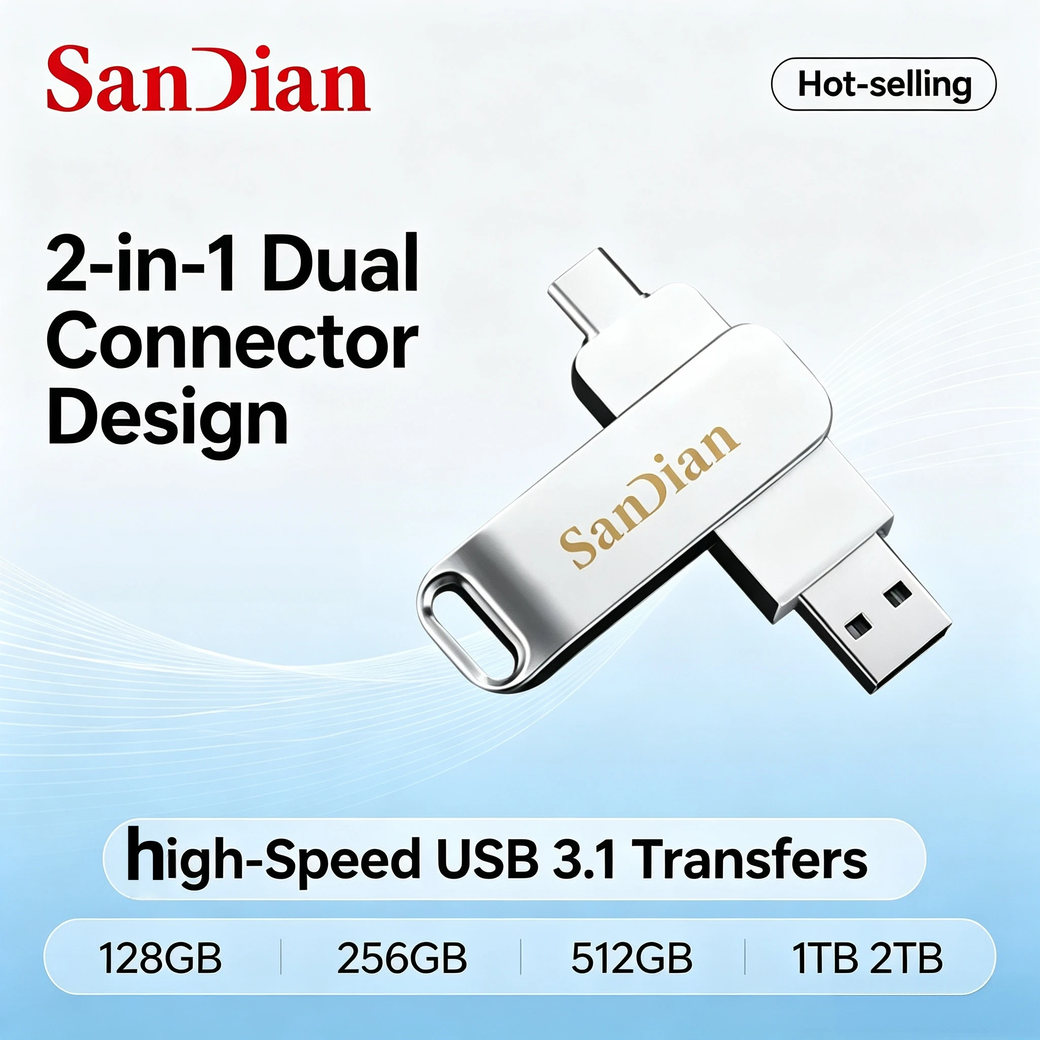 USB 3.1 512GB Dual Flash Drive 2 in 1 Type C A Metal Pendrive High Speed 150MBs for Laptop Phone PC Pro Unit Use