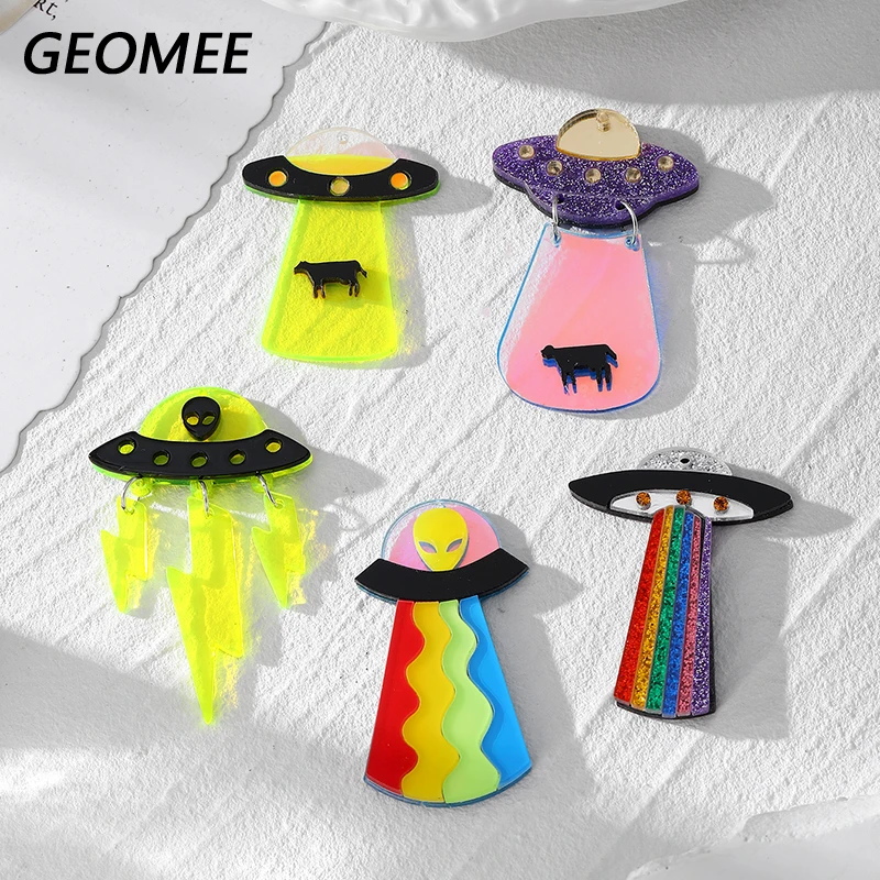 5pcs Funny Cute Acrylic UFO Spaceship Flying Saucer Charms Cartoon Earring Pendant DIY For Keychains Jewelry Making