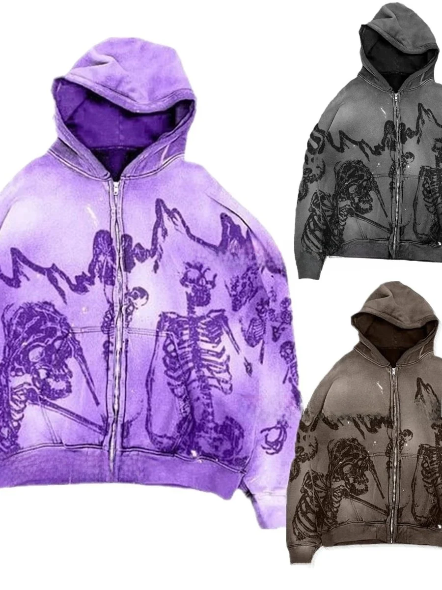 

loween Digital Printing Zipper Hoodie Men's Casual Long Sve Cotton Polyester Blend Comfortable Fit Streetwear Sweatirt