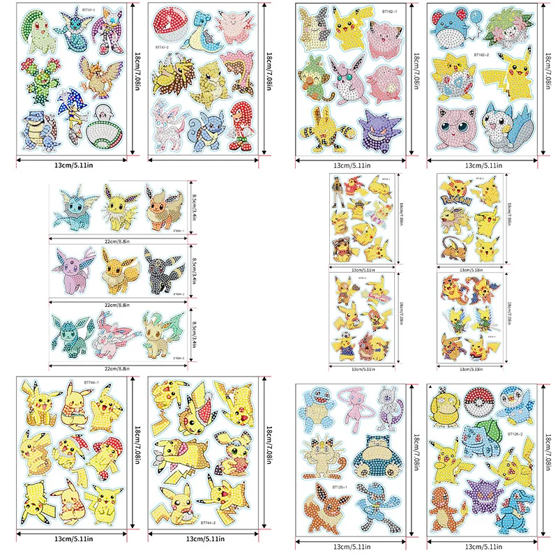 

Pokemon Cartoon Crystal Diamond Sticker Handmade DIY Sticker Pikachu Decorative Painting Children's Birthday Gift Home Stickers