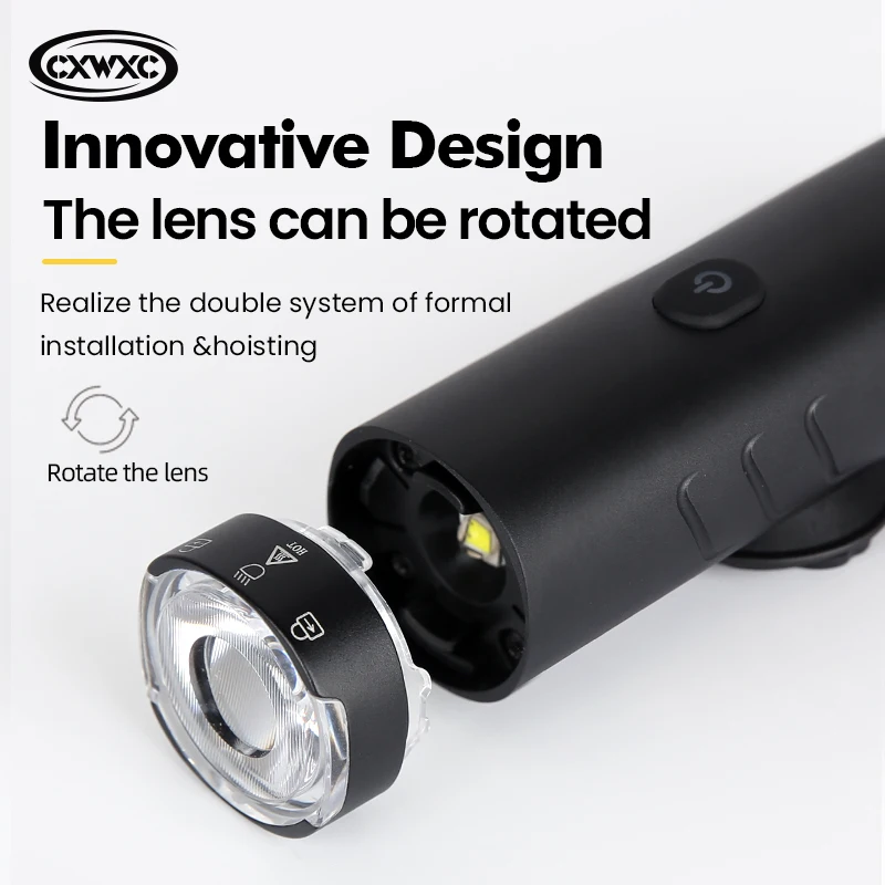900-1500LM Bicycle Front Light With Roated Lens MTB Road Bike Anti-glare IP66 Waterproof Flashlight USB Charge Bike Headlight