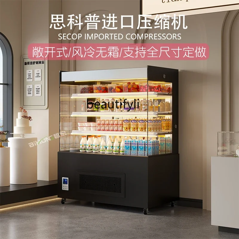 

Open Cake Display Cabinet Refrigerated Milk Commercial Dessert Freezer Fruit Air Curtain Cabinet