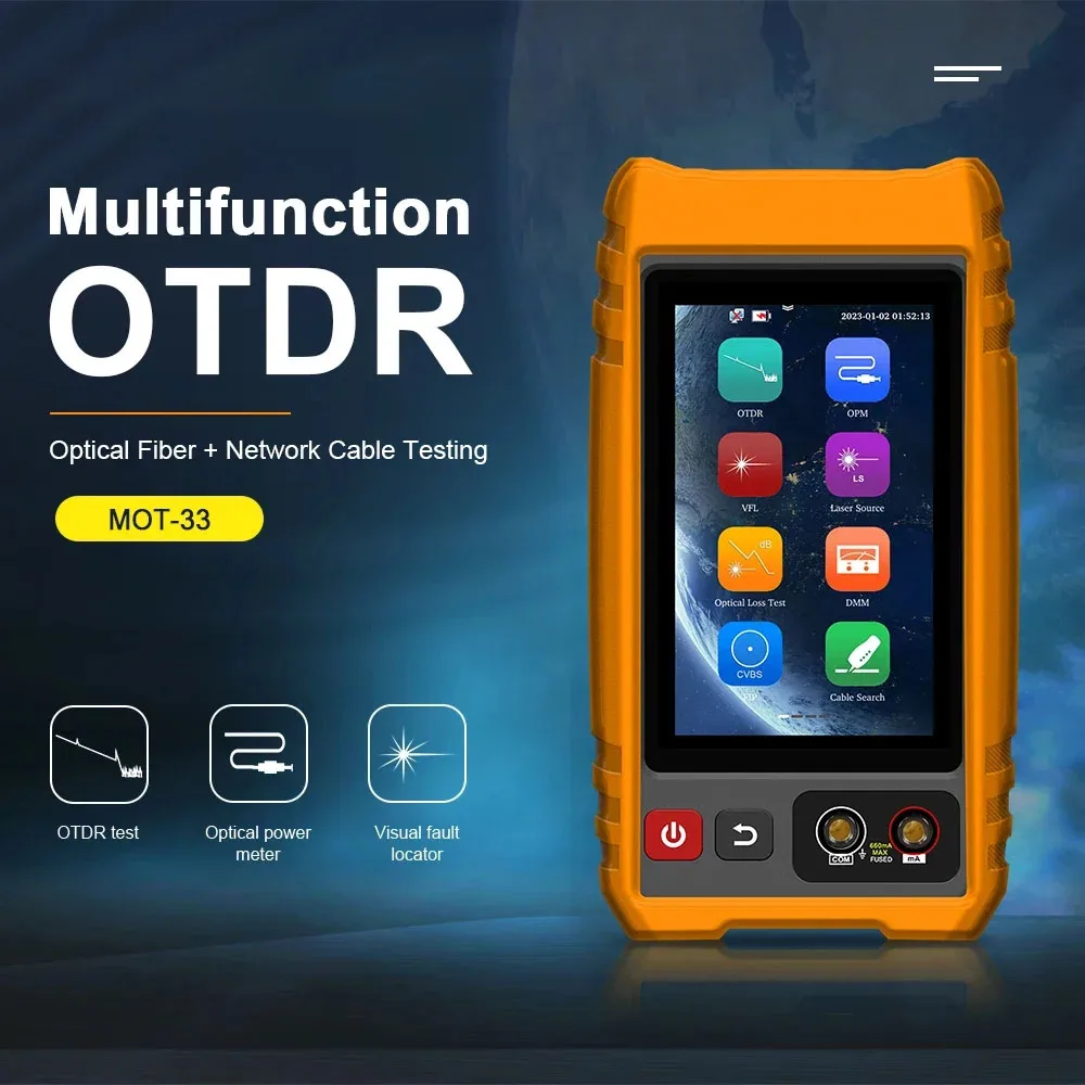 MOT-33 Resolution Multifunction OTDR Fiber & Network Cable Tester with Touch Screen Optical Power Meter VFL and RJ45 TDR Test