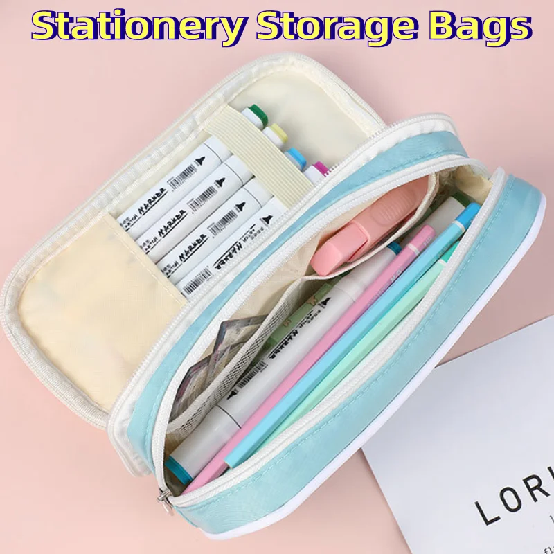 

Desk Organizer Pencil Case School Office Desk Stationery Supplies Large Capacity Storage Bag Double Layered Pen Case For Student