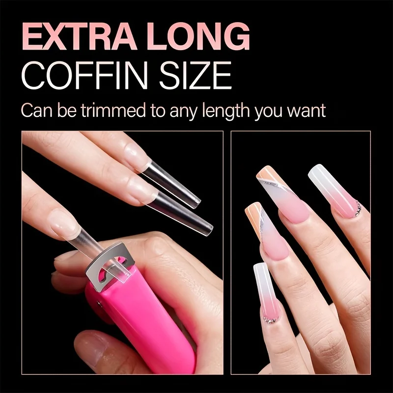 600Pcs Extra Long Coffin Nail Tip Tapered Acrylic Half Cover Nail Tip Fake Matte Nail Tip Soft Gel Pre-Formed Nail Extension Pus