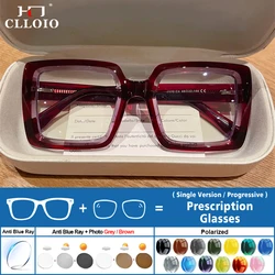 CLLOIO Lady Fashion Square Myopia Prescription Glasses Anti Blue Light Reading Eyeglasses Women Progressive Photochromic Glasses