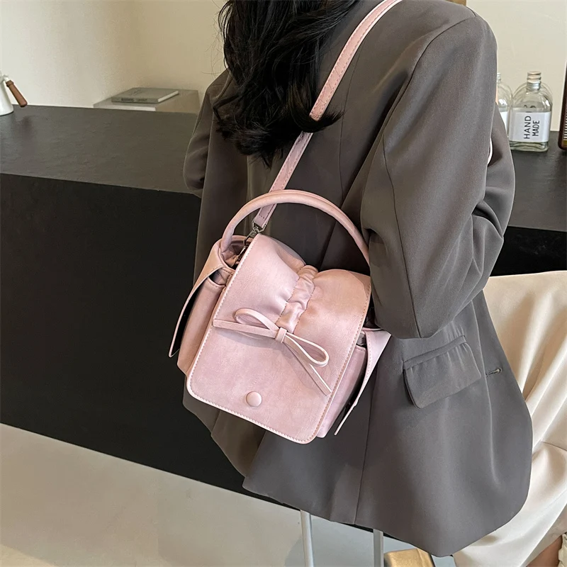 Cute Bow Design Small Shoulder Bags for Women 2024 Korean Fashion Female Trend Solid Color Crossbody Bag Y2K Handbags and Purses