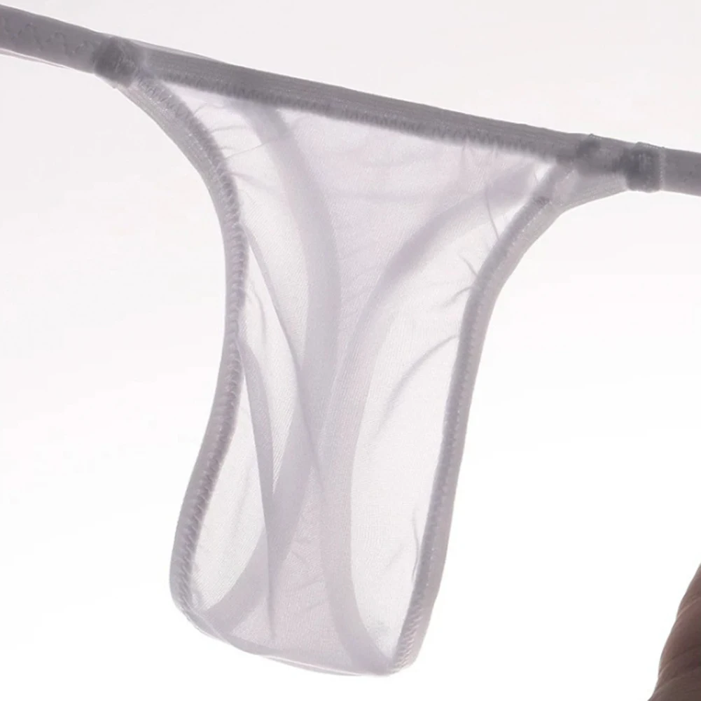 Men Ultra-thin See Through Ice Silk G-string Thongs Thin Belt T-back Stretch Underwear Breathable Erotic Panties
